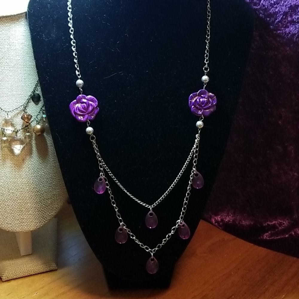 💥Distressed Purple Roses Double Strand Necklace